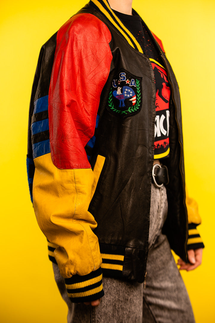 Vintage Fila USA Goose Down Leather Bomber Jacket