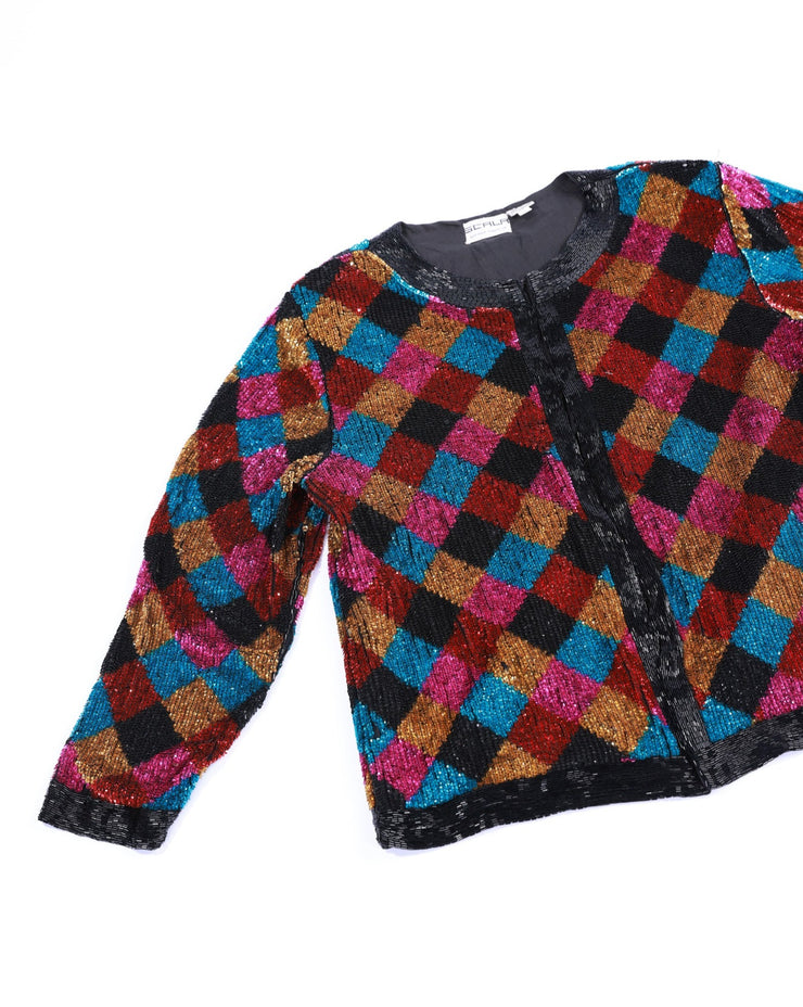 80s Scala Multicolor Sequin Beaded Top