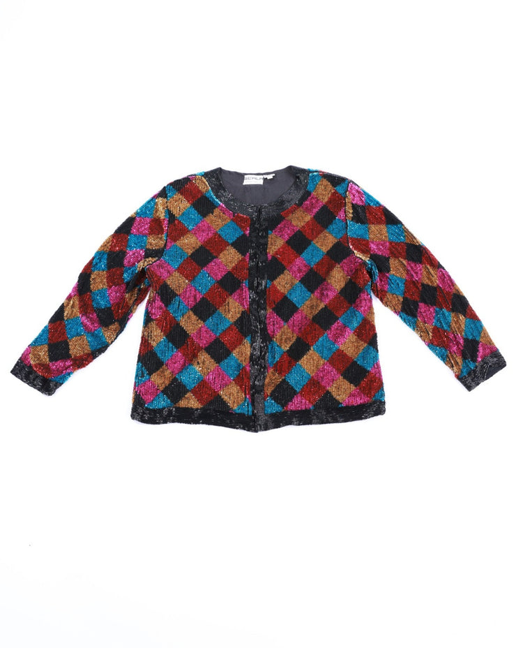 80s Scala Multicolor Sequin Beaded Top