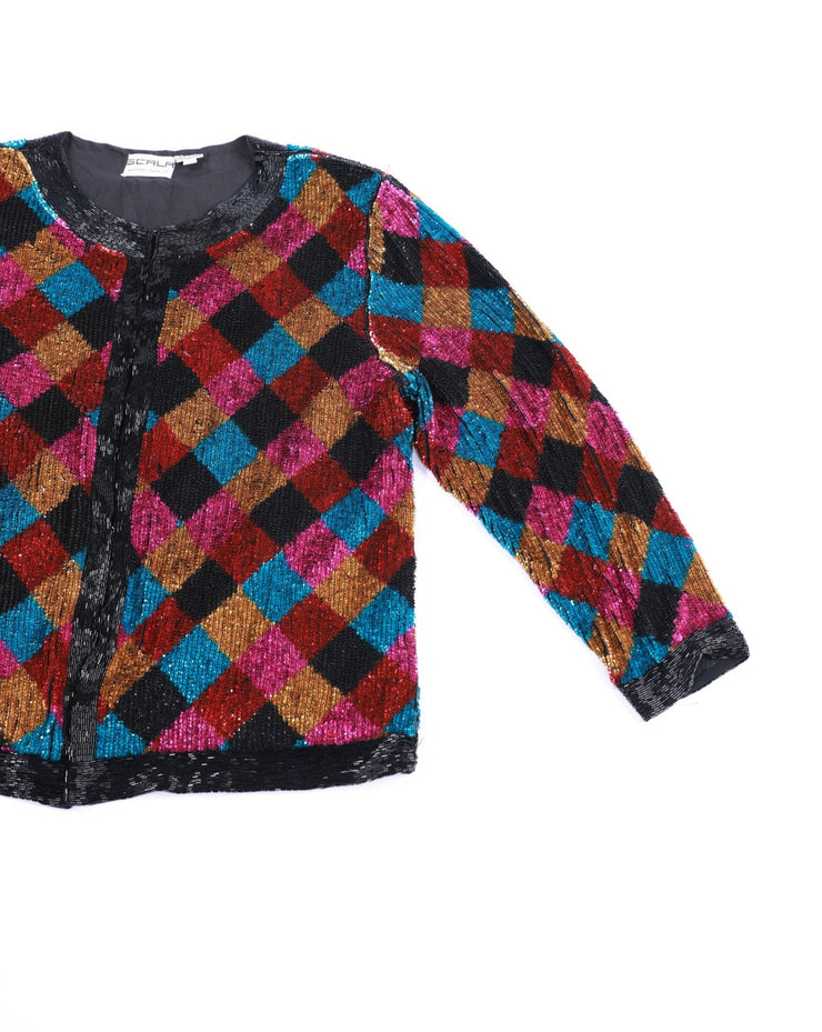 80s Scala Multicolor Sequin Beaded Top