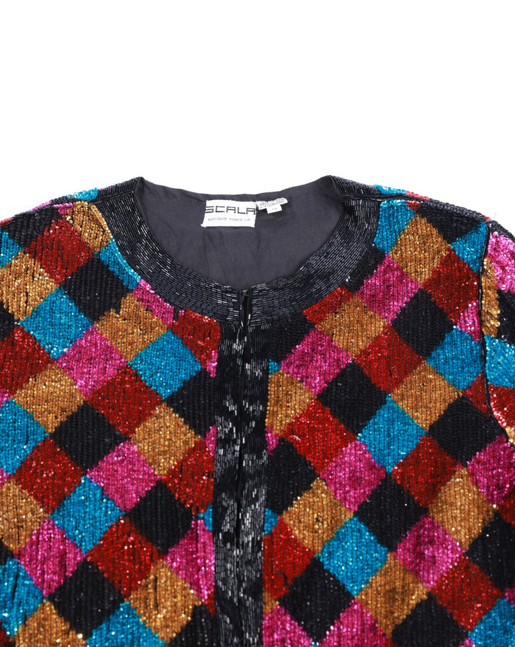 80s Scala Multicolor Sequin Beaded Top
