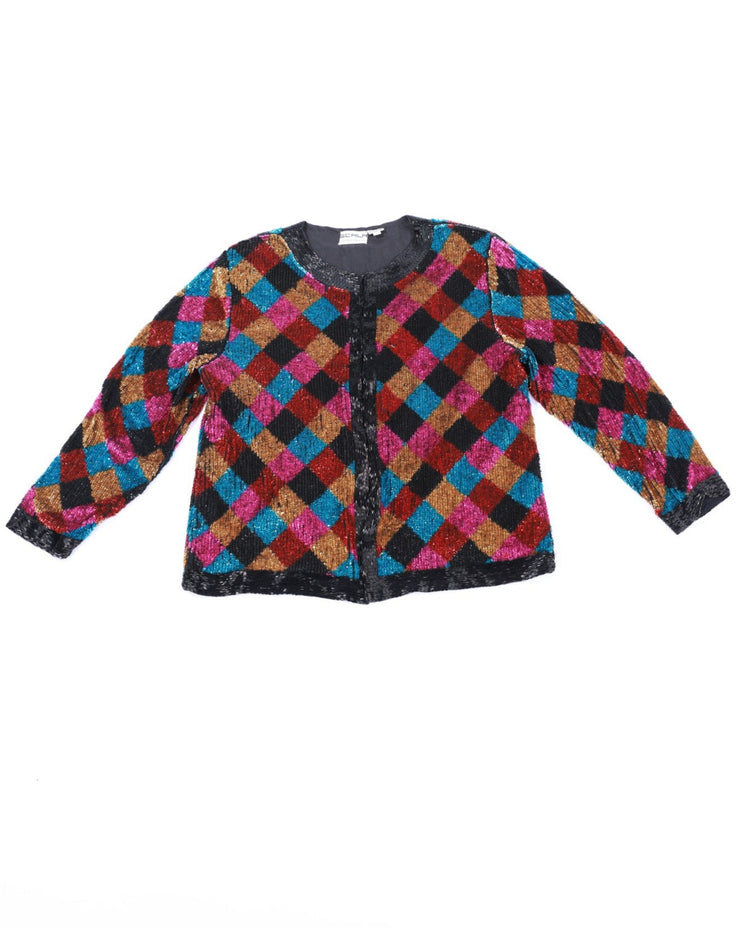 80s Scala Multicolor Sequin Beaded Top